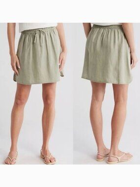 Madewell Curved Hem Linen Blend Mini Skirt in 'Forgotten Landscape'